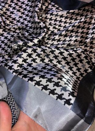 Атласный платок шёлк хустка гусиная лапка принт шёлковый10 фото