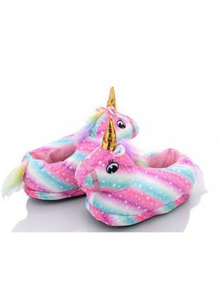 Радужные закрытые тапочки единороги для детей и взрослых