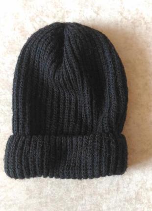 Чорна в'язана жіноча шапка зима шерсть, акрил1 фото