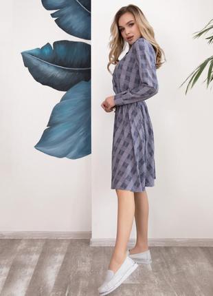 Стильне картате жіноче плаття сорочка сукня-сорочка сіра жіноче плаття в клітку розкльошені жіноче плаття з поясом сукню на гудзиках2 фото