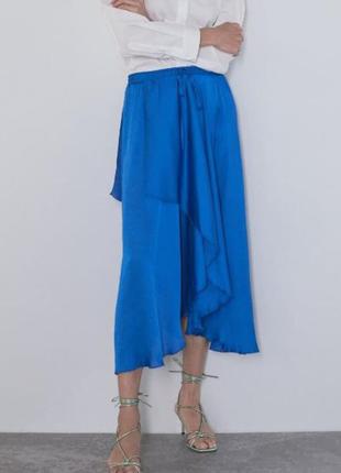Сатиновая ассиметричная юбка  zara1 фото