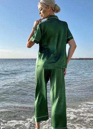 Піжама жіноча шовк натуральний "токіо" зелена піжама натуральний шовк2 фото