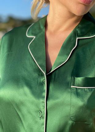 Піжама жіноча шовк натуральний "токіо" зелена піжама натуральний шовк3 фото