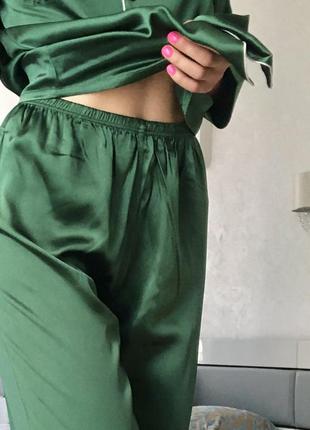 Піжама жіноча шовк натуральний "токіо" зелена піжама натуральний шовк4 фото