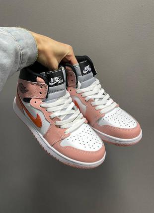 Nike air jordan 1 retro «pink/orange»  женские кроссовки найк аир джорлан