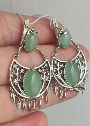 Срібні сережки з нефритом, 925, срібло