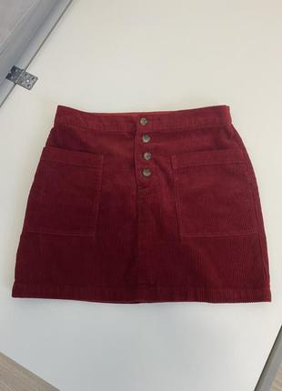 Вельветовая бургунди юбка в рубчик1 фото