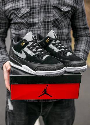 Мужские высокие кожаные кроссовки nike air jordan retro 3 black #найк