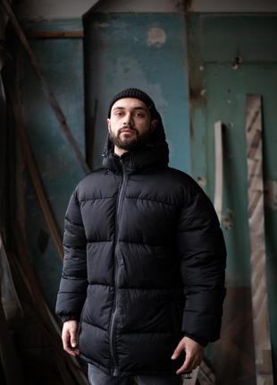 Зимовий пуховик чоловічий чорна куртка оверсайз