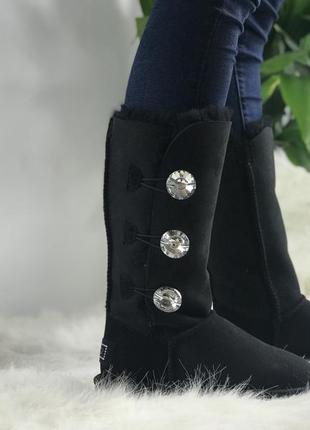 Уггі з трьома гудзиками сваровскі ugg bailey button triplet bling black | уггі жіночі високі2 фото