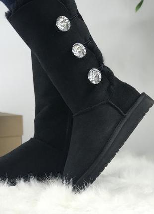 Уггі з трьома гудзиками сваровскі ugg bailey button triplet bling black | уггі жіночі високі3 фото