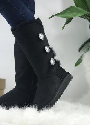 Уггі з трьома гудзиками сваровскі ugg bailey button triplet bling black | уггі жіночі високі6 фото