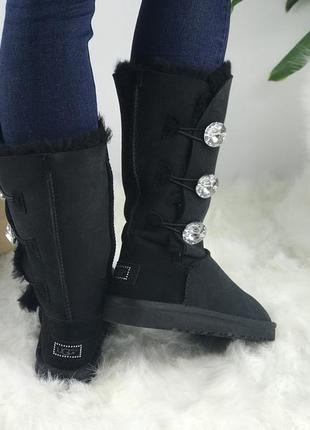 Уггі з трьома гудзиками сваровскі ugg bailey button triplet bling black | уггі жіночі високі5 фото