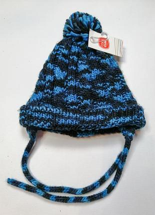 Шапка вязаная синяя на флисе на завязках на мальчика cool-club на 2-3 года