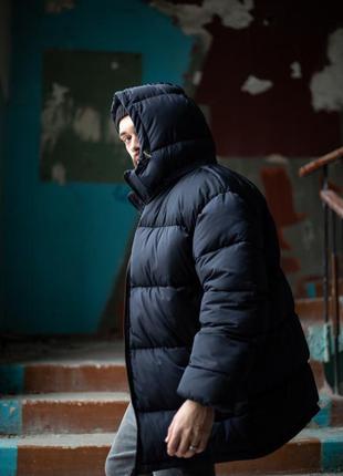 Зимний пуховик мужской синяя куртка оверсайз
