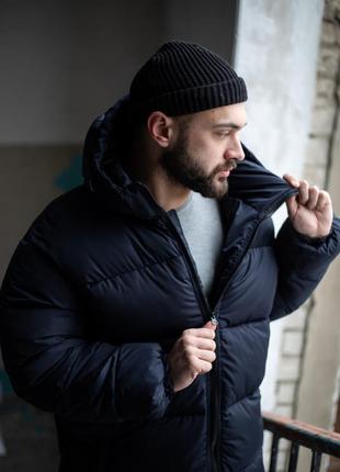 Зимний пуховик мужской синяя куртка оверсайз