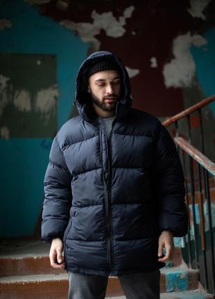 Зимний пуховик мужской синяя куртка оверсайз