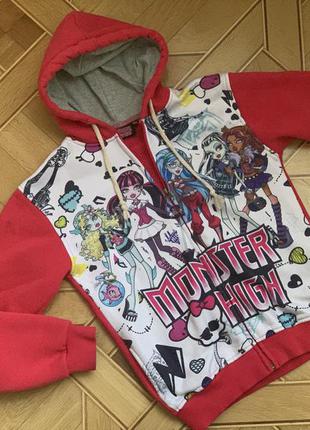 Толстовка кофта теплая monster high 152 см капюшон корал на замке монстер хай