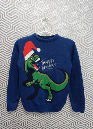Тёплый новогодний свитерок с динозавром