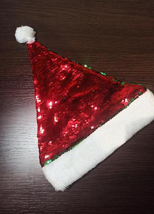 Шапка дед мороз на новий год костюм паетки
