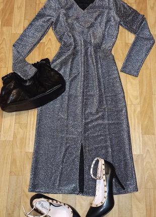 Женское платье с люрексом серебро 45-46 48-502 фото