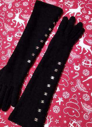 Перчатки женские, длинные, черные, кашемир.