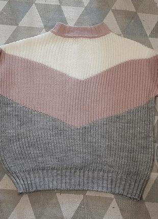 Трёхцветный женский свитер крупная вязка оверсайз2 фото