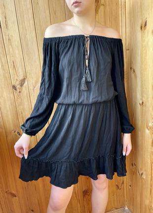 Missguided чёрное пляжное платье туника свободный крой спущенные плечи платьице
