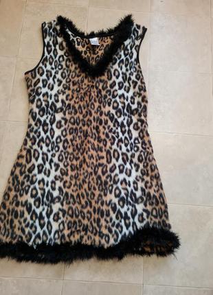 Платье с мехом, миди, пышное, леопардовое, в принт2 фото