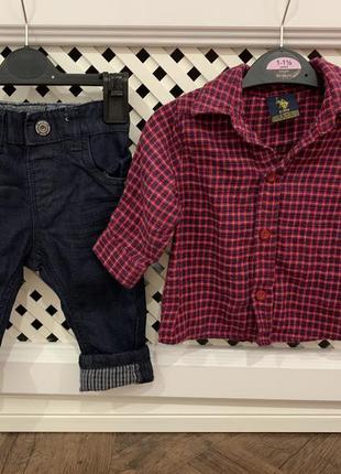 Готовый лук на мальчика 6-9 мес, байковая рубашка polo и джинсы1 фото