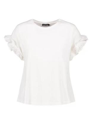 Красивая белая футболка, рукав рюш, из рубашечной ткани.3 фото