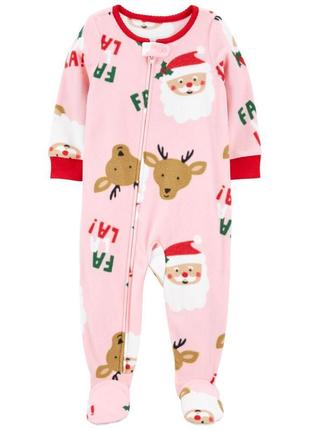 Новый год новогодний флисовый человечек c закрытыми стопами для девочки carter's
