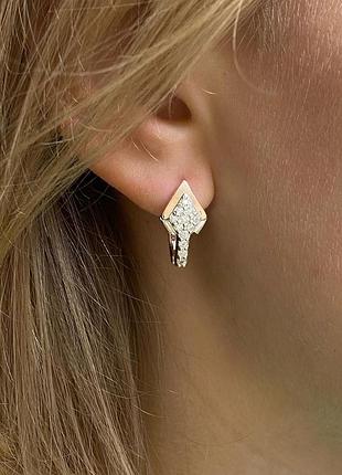 Серебряные серьги 925пробы, золотые напайки, фианиты