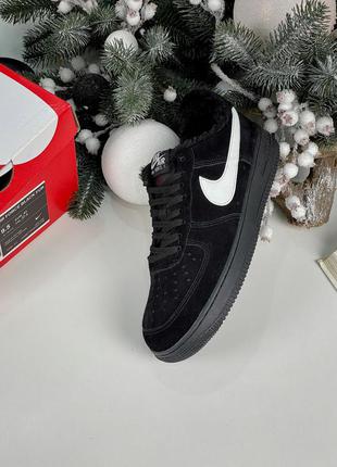 ❄️nike air force 1 low black white swoosh fur❄️❤️36рр-45рр❤️кроссовки найк форс зимние, зимні кросівки найк5 фото