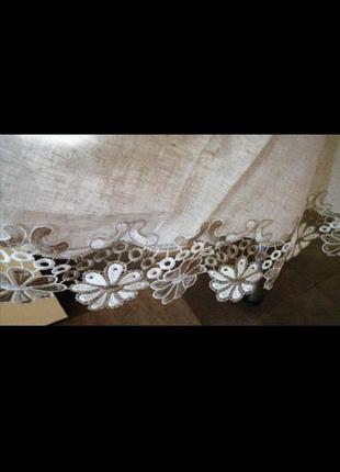Качественная льняная скатерть на круглый стол с кружевом. круглая скатерть 180*5 фото