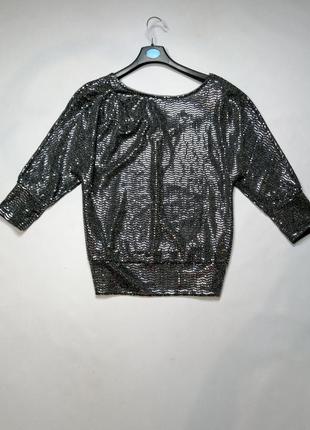 Блуза жіноча блискуча ошатна трикотажна сіра в паєтки з відкритим плечем orsay розмір