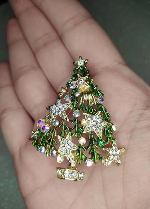 Брошь елка с кристаллами брошка елочка ялинка новый год новогодний новорічна3 фото