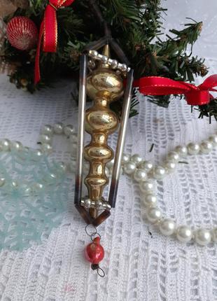 Ліхтар ялинкова іграшка срср стеклярус ліхтарик скляні трубочки новорічна підвіска радянська вінтаж9 фото