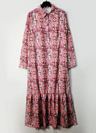 Длинное свободное платье рубашка с длинным рукавом в цветы