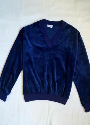 Синий велюровый пуловер свитер унисекс на 12-14 лет1 фото