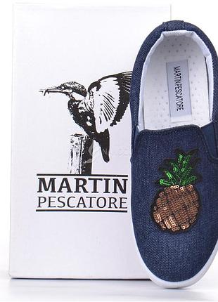 Кеди жіночі джинсові сліпони на платформі martin pescatore з ананасом2 фото