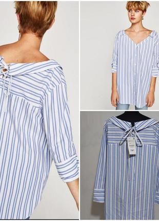 Котоновая рубашка zara на завязках оверсайз