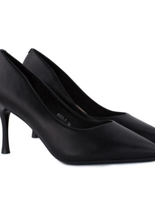 Стильні чорні класичні туфлі на шпильці класичні з гострим носком модні2 фото