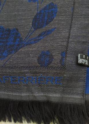 Двусторонний шарф палантин тонкая шерсть + шелк laferriĕre синий серый4 фото