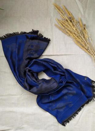 Двусторонний шарф палантин тонкая шерсть + шелк laferriĕre синий серый1 фото