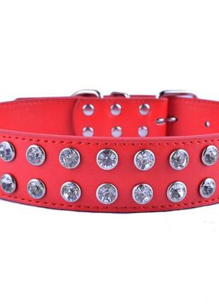 Ошейник из натуральной кожи "lockdog" со стразами красный ширина 3.5 см