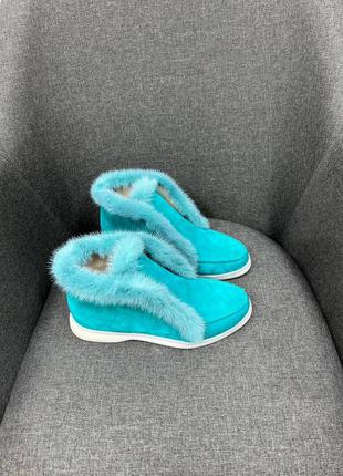 Лоферы женские норка ботинки зима натуральная замша кожа1 фото