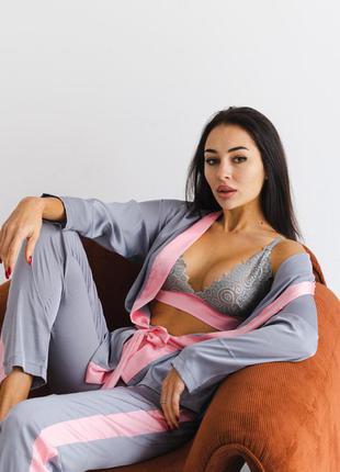 Домашній костюмчик шовкова піжама 3в1 піжамка домашній костюм піжама з шовку піжамка армані шовк з армані шовку