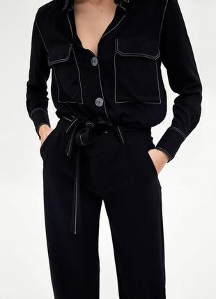 Черная блуза тренд 2021 с карманами большими zara4 фото