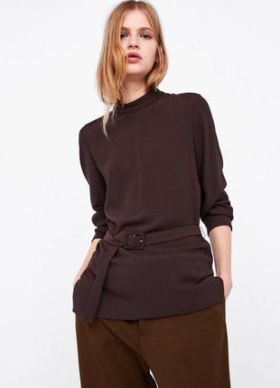 Коричневая блуза с поясом zara zara zara